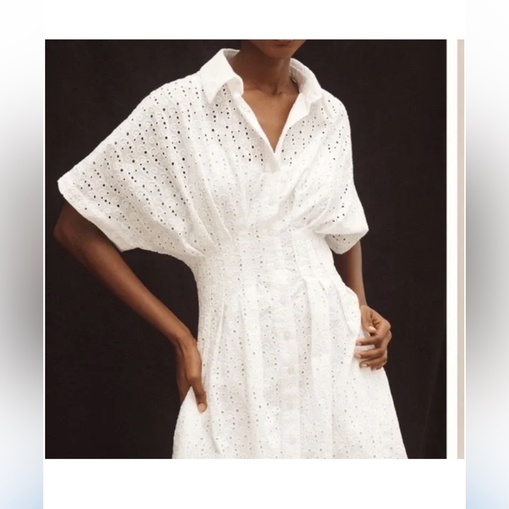 Anthropologie x Exquise The Tobie Button-Front Pleated Mini eyelet Dress NWT XS